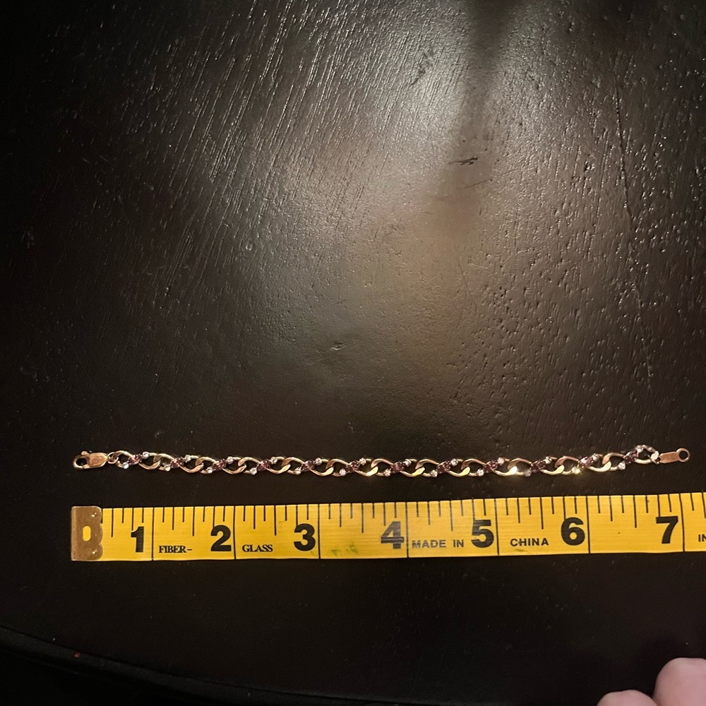 Vintage Krementz Dainty Gold Tone Bracelet with Purple and clear rhinestones